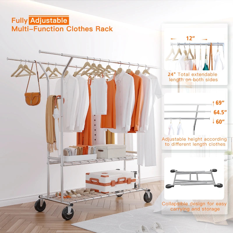Raybee 620lbs Heavy Duty Clothes Rack Portable Clothes Rack on