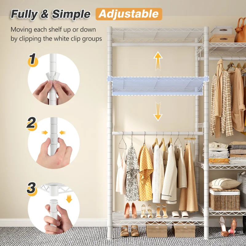 This free standing garment rack with easy installation & adjustable storage space