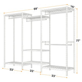 Raybee white clothes storage rack size: 69"L x 16"W x 77"H