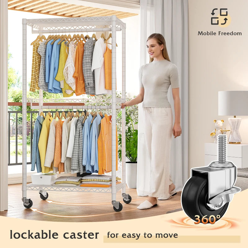 Raybee rolling clothes rack, freestanding & portable closet organizer for bedroom