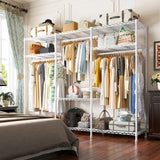 Raybee white wire garment rack with adjustable hanging rods and shelves