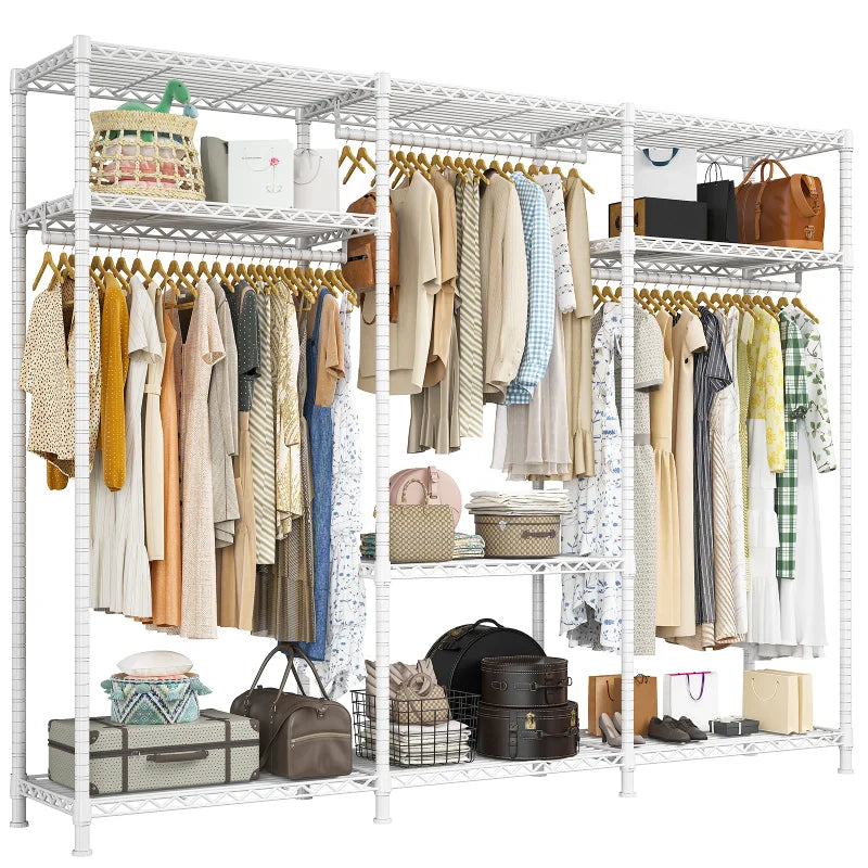 Raybee white clothing rack with shelves