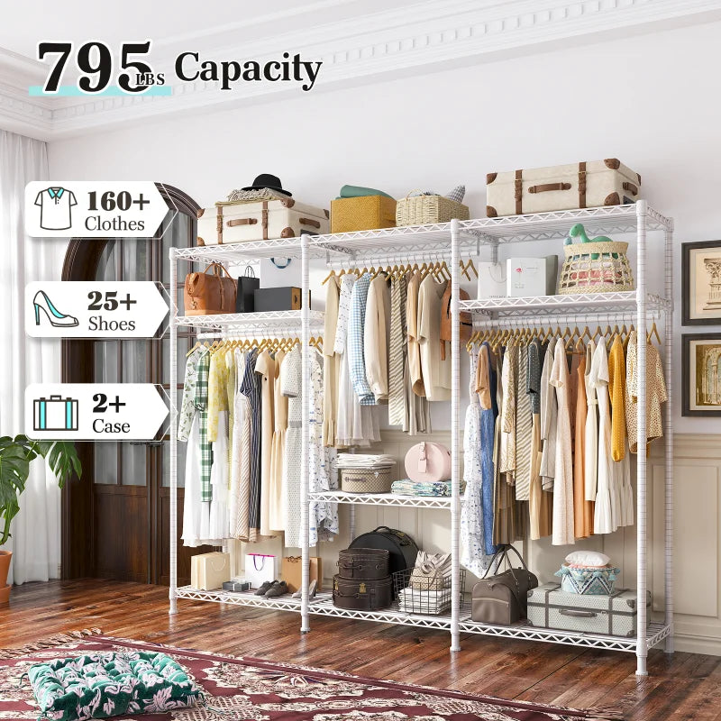 Raybee 795 LBS White Clothing Rack, Portable & Metal Clothes Rack with ...
