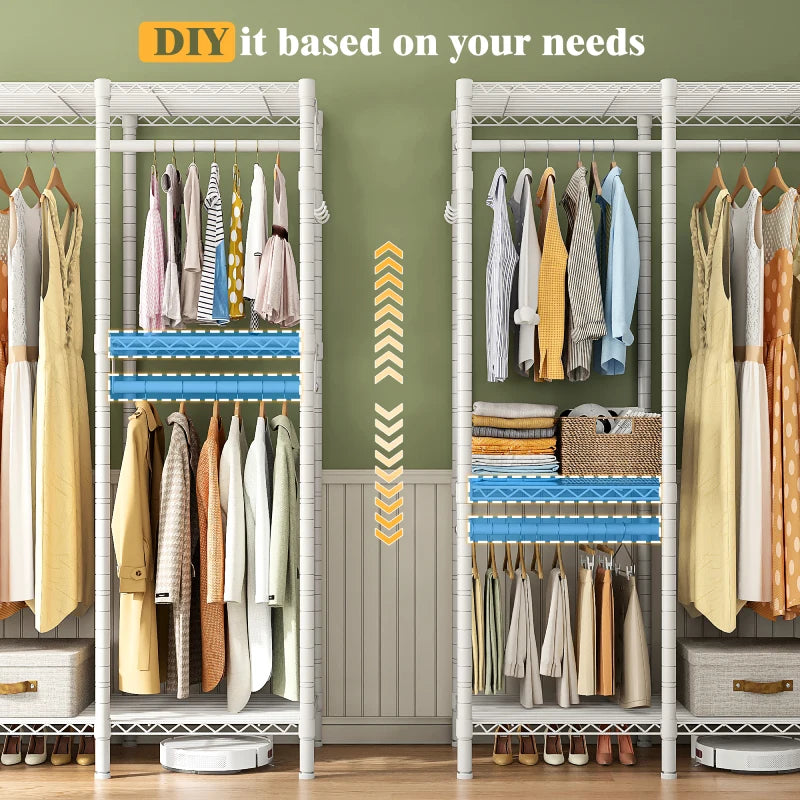Raybee white clothing rack  can be adjusted freely to meet more storage needs