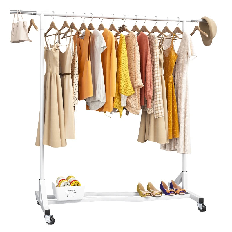 Raybee white clothing rack with wheels