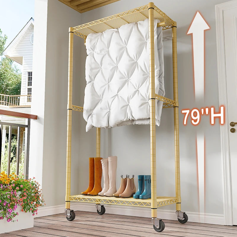 Raybee Rolling Clothes Rack, Freestanding & Portable Closet Organizer for Bedroom