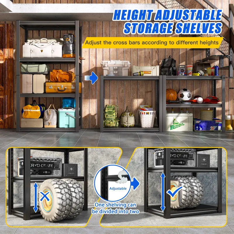 Raybee 57" Heavy Duty Shelves 1600 lbs for Garage Storage Metal Shelving Unit, 28"W x 14"D x 57"H