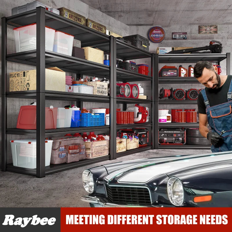 Raybee 63" Metal Shelving Unit, 2000lbs Adjustable Garage Shelving, Heavy Duty Shelves Utility Rack