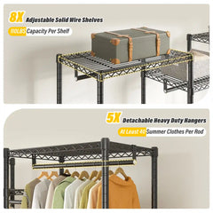 Raybee 75"W  Portable Clothes Rack With Cover, 905LBS Heavy Duty Clothes Rack For Hanging Clothes,Adjustable&Stability
