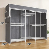 Raybee 75"W  Portable Clothes Rack With Cover, 905LBS Heavy Duty Clothes Rack For Hanging Clothes,Adjustable&Stability