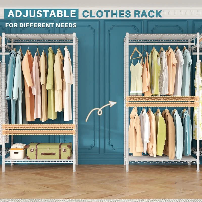 Raybee 800 Lbs Heavy Duty White Clothing Rack For Hanging Long