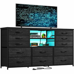 12 Drawers TV Stand for 55'' TV Dresser for Bedroom, 49.2''L*11.8W''*35.4''H / Black