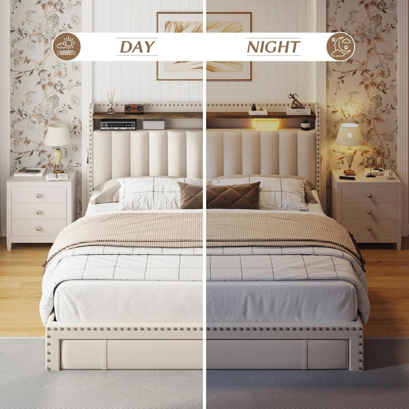 RaybeeFullBedFramewithHeadboardandDrawers----Beige