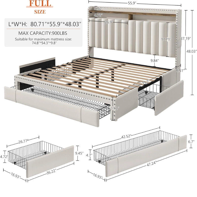 RaybeeFullBedFramewithHeadboardandDrawers