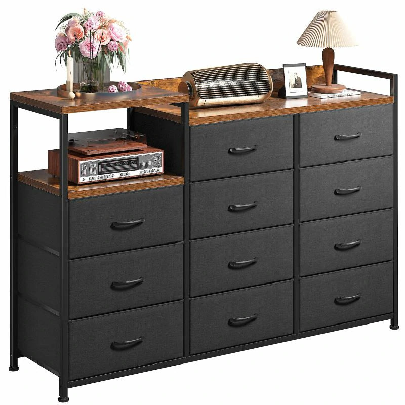long dresser with shelves Snhomee Long 11-Drawer Dresser TV Stand with Shelves - Rustic Brown Bedroom Media Storage Cabinet, Farmhouse Chest for Living Room & Home Office