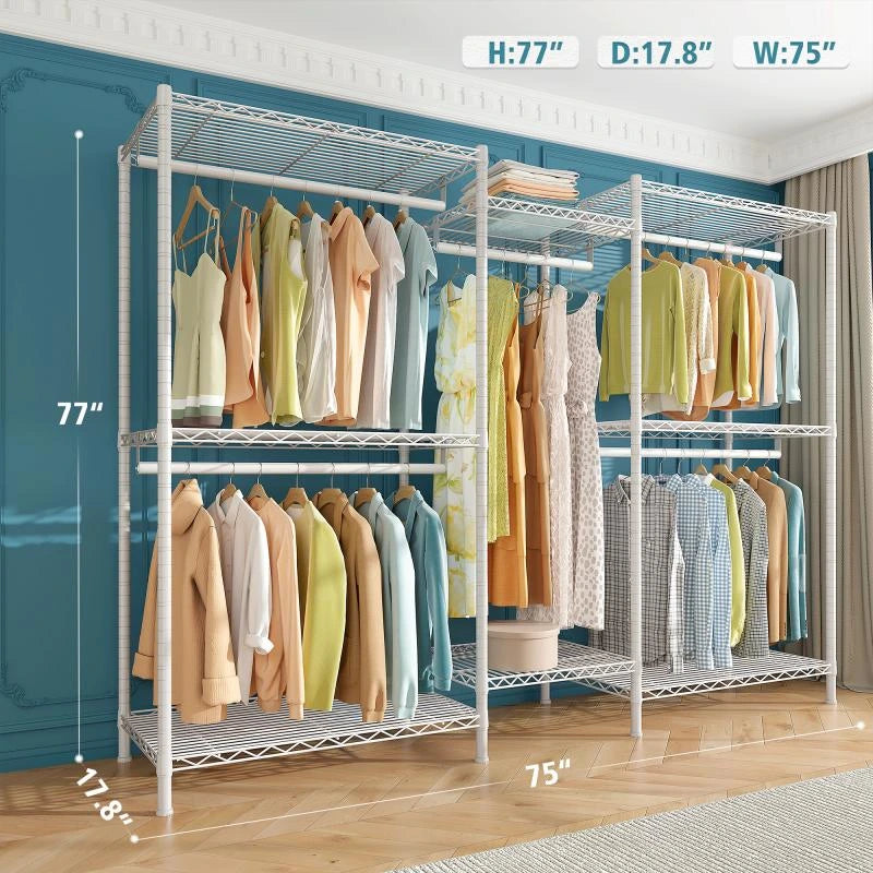 Raybee Free Standing Closet Organizer,Clothing Rack with Shelves Heavy Duty  Clothes Rack for 250+ Clothing Racks for Hanging Clothes Load 400LBS