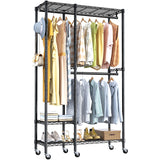 Raybee 500lbs Heavy Duty Clothing Rack With Shelves, Adjustable Rolling Garment Rack For Hanging Clothes