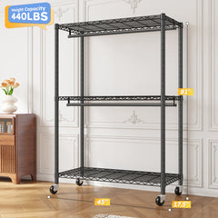 Raybee 81"H 440LBS Rolling Clothes Rack, Portable Closet for Hanging, Adjustable Clothing Rack with Wheels For Bedroom
