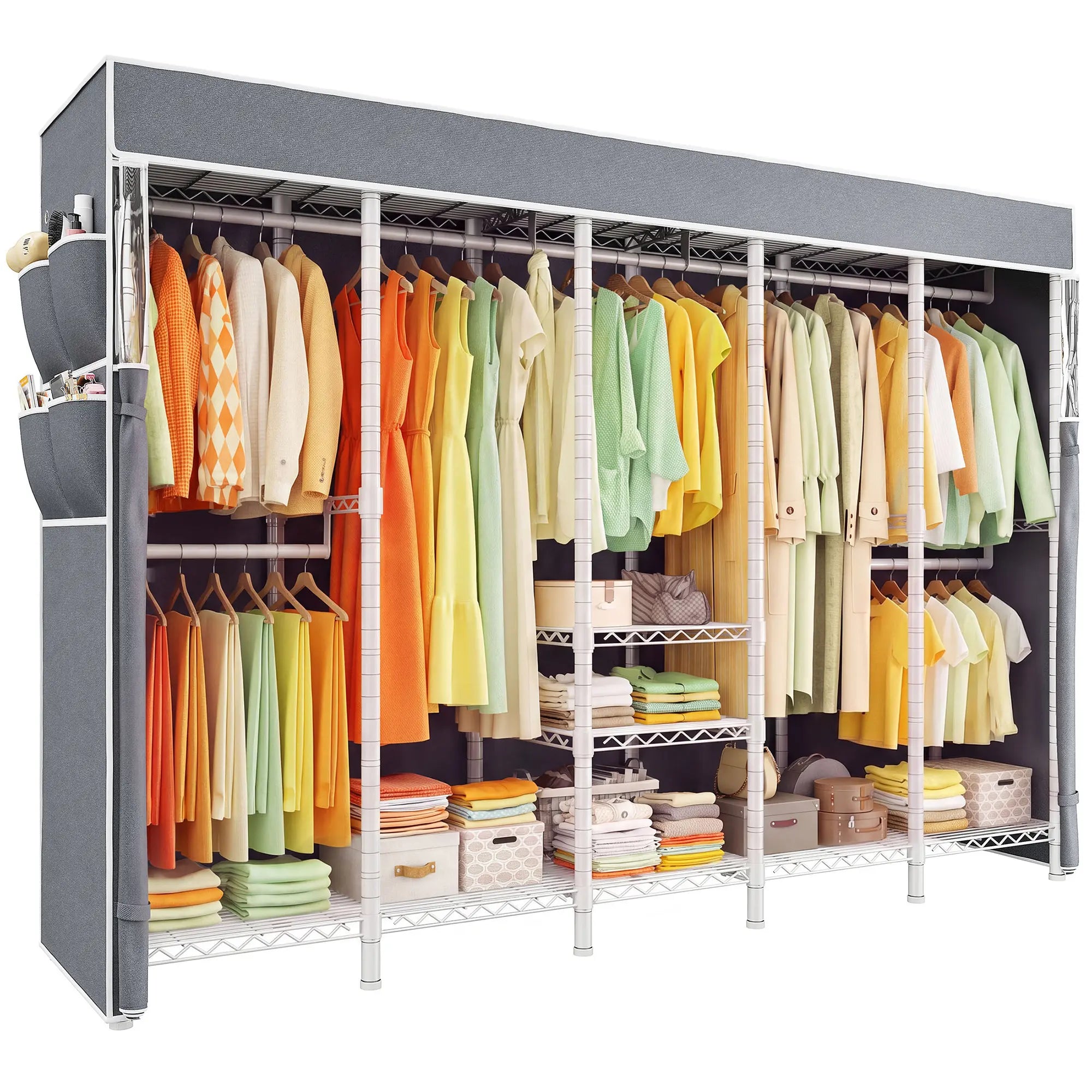 Raybee 90.6"W Heavy Duty Clothes Rack with Cover, 1200lbs Freestanding Garment Rack for Bedroom