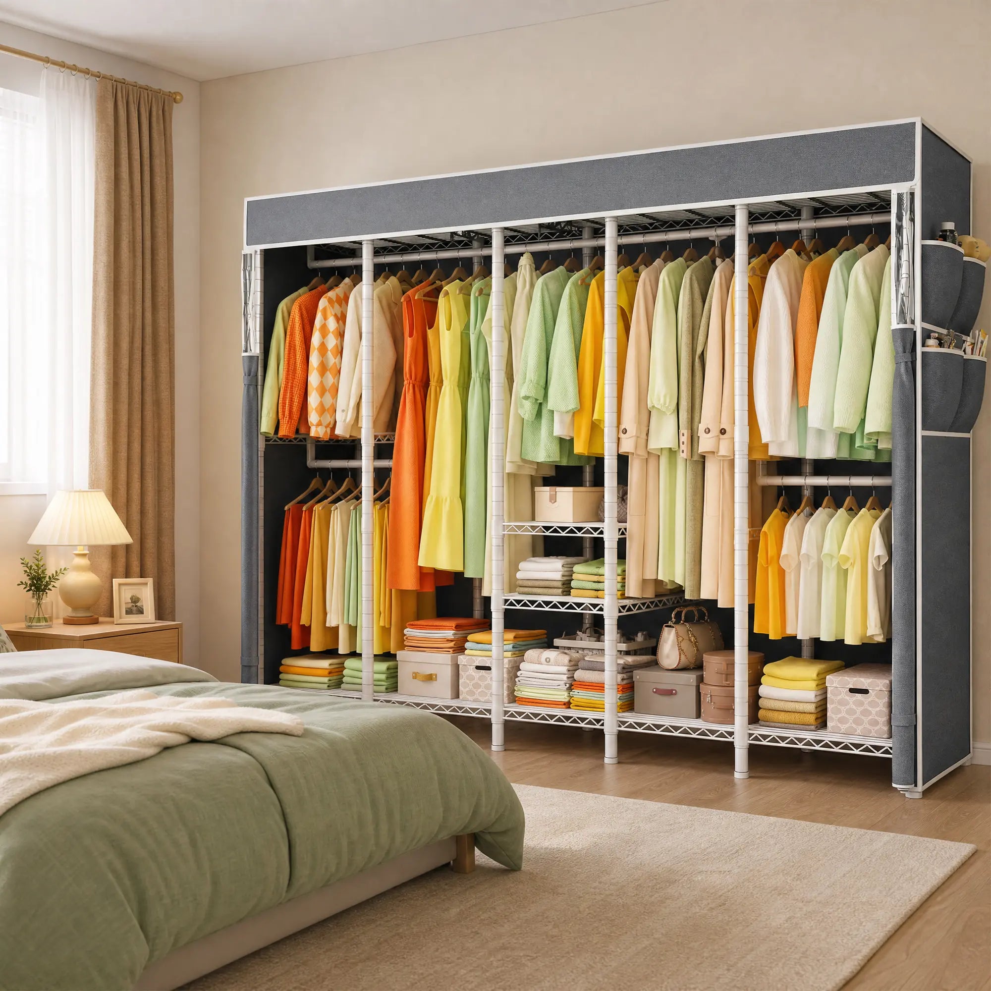 Raybee 90.6"W Heavy Duty Clothes Rack with Cover, 1200lbs Freestanding Garment Rack for Bedroom