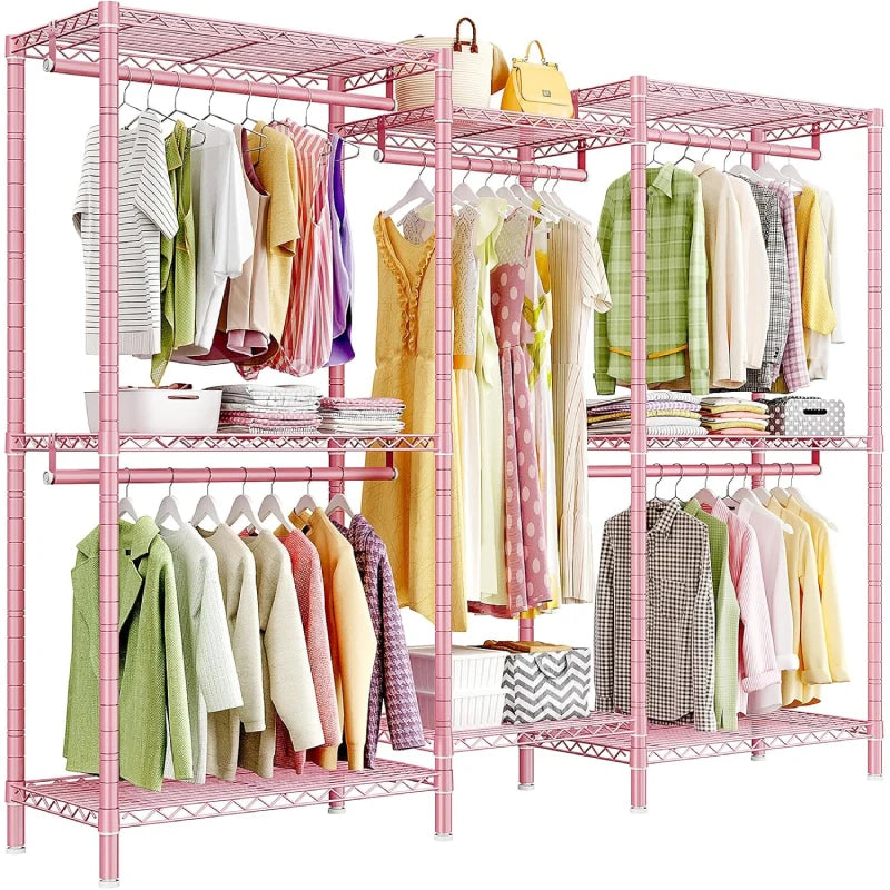 Raybee 900LBS Heavy Duty Closet Rack Portable Clothes Rack for Hanging Pink 17.7 D 74.8 W 76.8 H
