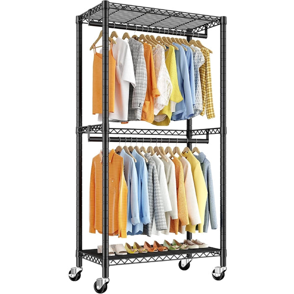 Raybee Tall Portable Rolling Clothes Rack Black White Pink Yellow Green Reibii