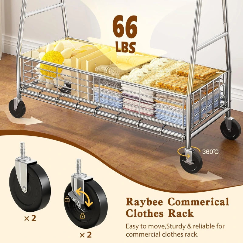Raybee Rolling Clothes rack with Shelves,Heavy Duty Garment rack,Chrome ...