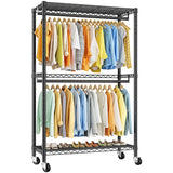 Raybee 79"H Clothing Rack With  Wheels, Rolling Garment Rack For Hanging,Portable Closets