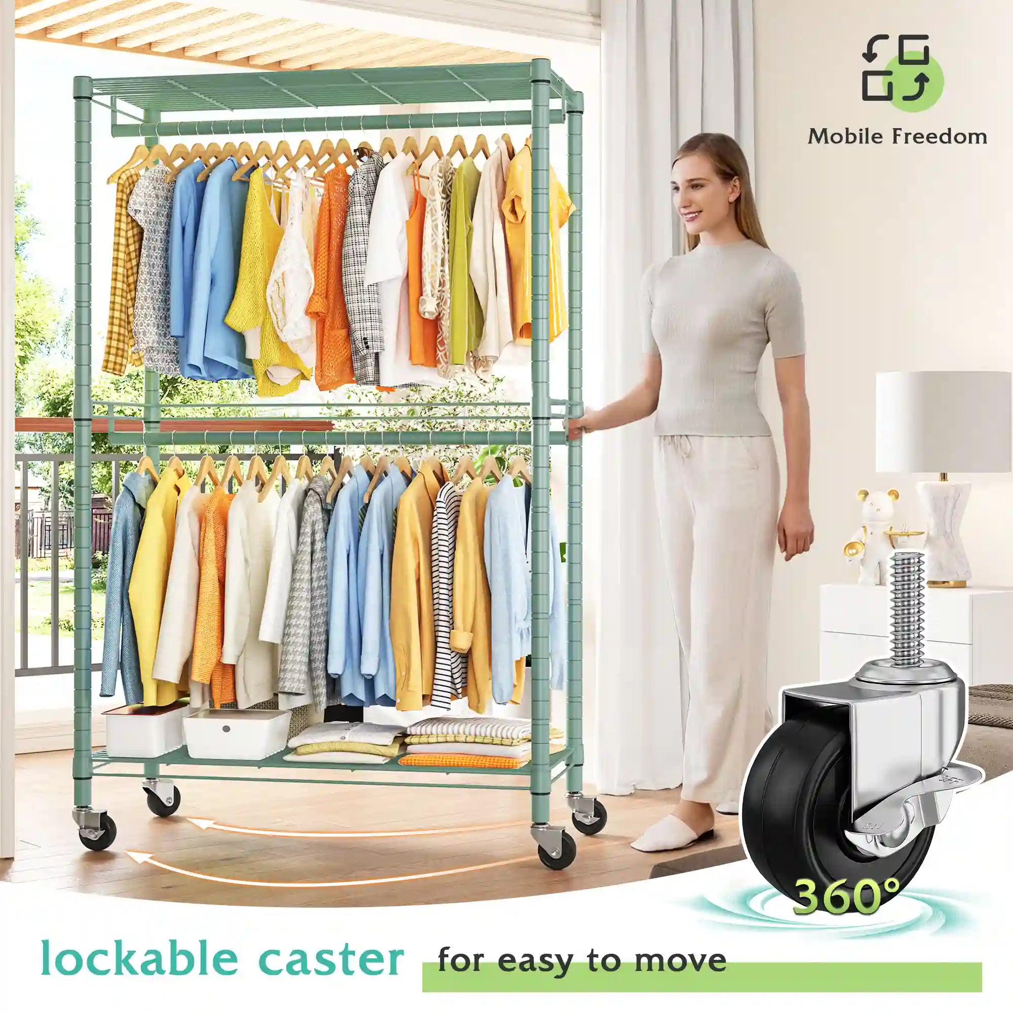 Raybee Portable Rolling Clothes Rack,Black/White/Pink/Yellow/Green – Reibii