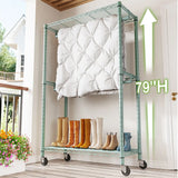 Raybee 79"H Clothing Rack With  Wheels, Rolling Garment Rack For Hanging,Portable Closets