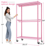 Raybee 79"H Clothing Rack With  Wheels, Rolling Garment Rack For Hanging,Portable Closets