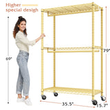 Raybee 79"H Clothing Rack With  Wheels, Rolling Garment Rack For Hanging,Portable Closets