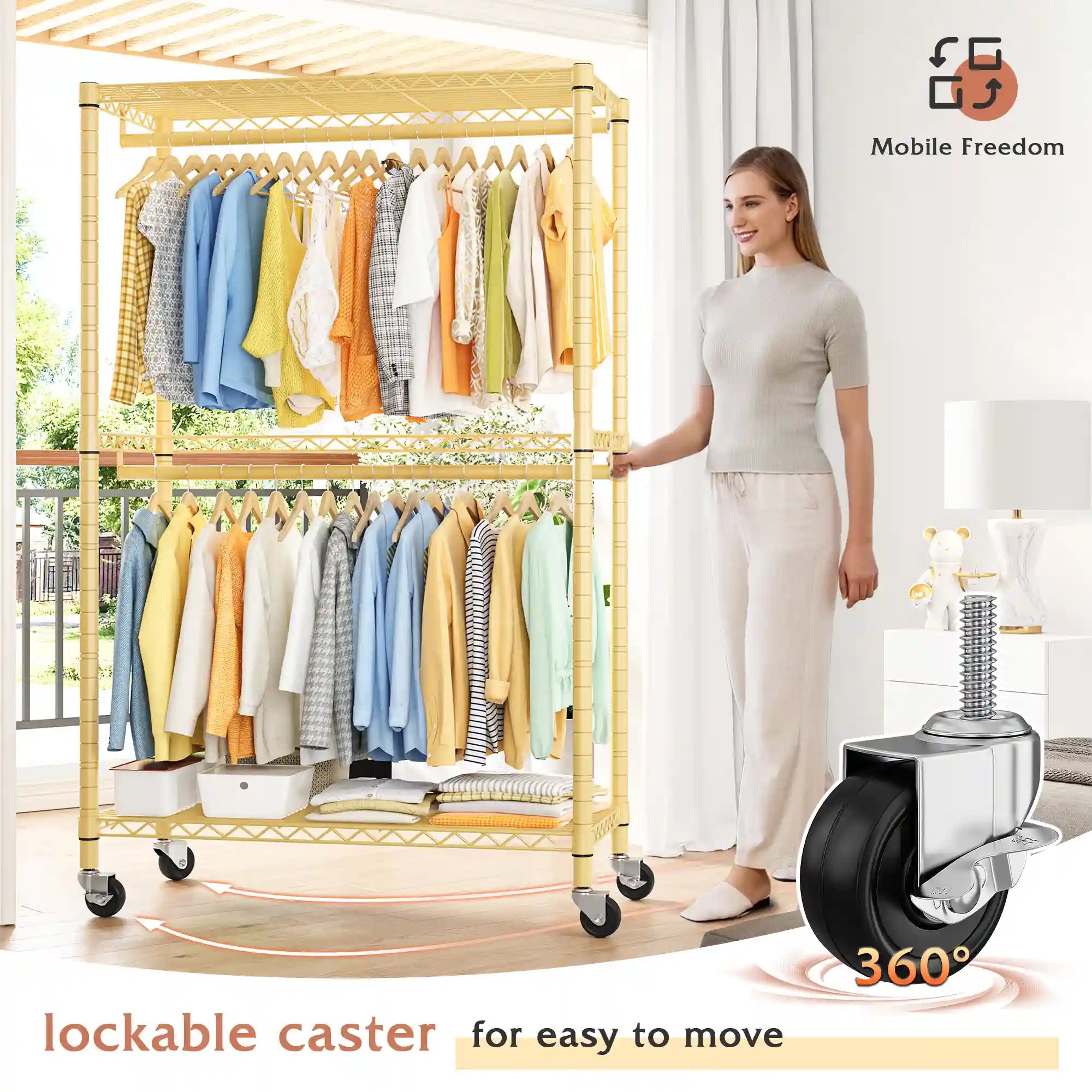 Raybee Portable Rolling Clothes Rack,Black/White/Pink/Yellow/Green – Reibii