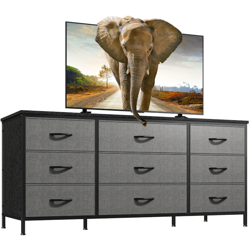 9 Drawers Dresser for Bedroom Living Room, 47.2" D x 15.4" W x27.6" H / Grey 9 Drawers Dresser for Bedroom Living Room, 47.2" D x 15.4" W x27.6" H / Grey