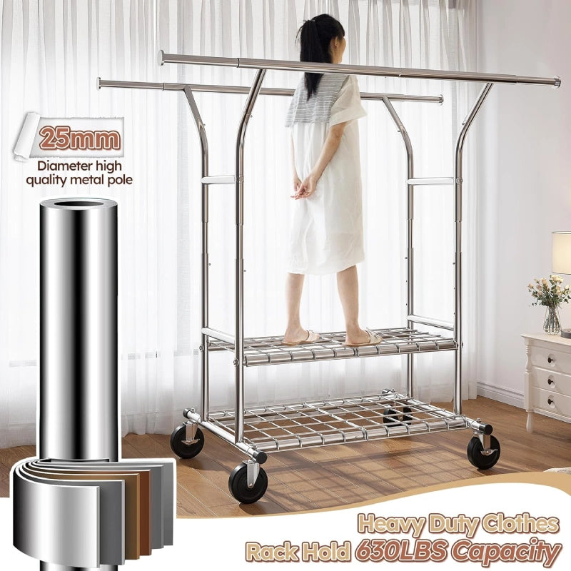 Raybee 630lbs Heavy Duty Clothes Rack, Portable Clothes Rack on Wheels ...
