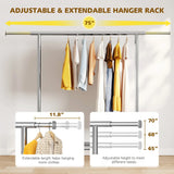 Raybee 75"W clothes rack on wheels,Garment Rack with Shelves, Rolling Clothes Racks for Dorm Essential