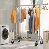 Raybee 75"W clothes rack on wheels,Garment Rack with Shelves, Rolling Clothes Racks for Dorm Essential