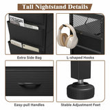Raybee Tall Nightstand with Charging Station & Light,Modern Nightstand for Bedroom