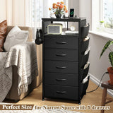 Raybee Tall Nightstand with Charging Station & Light,Modern Nightstand for Bedroom