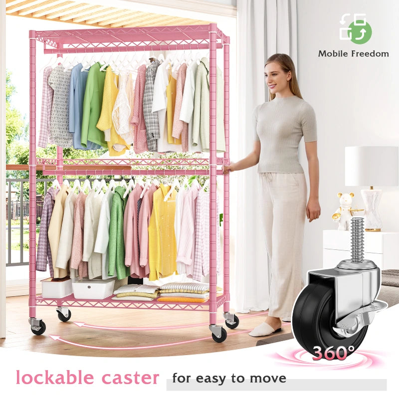 Raybee Portable Rolling Clothes Rack Black White Pink Yellow Green Reibii