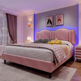 Twin/Full/Queen Bed Frame with Headboard&LED Lights