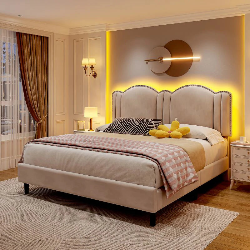 Queen Bed Frame with Headboard&LED Lights
