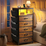 Raybee Tall Nightstand with Charging Station & Light,Modern Nightstand for Bedroom