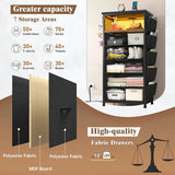 Raybee Tall Nightstand with Charging Station & Light,Modern Nightstand for Bedroom