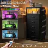 Raybee Tall Nightstand with Charging Station & Light,Modern Nightstand for Bedroom