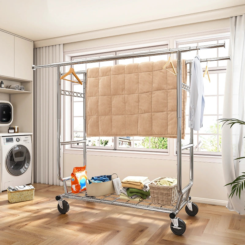 walmart dress rack Zimtown Rolling Clothes Single Rail Hanging Garment Bar Drying Display Adjustable This adjustable rolling garment rack is easy to install and requires no tools Clothes Hanger Drying Rack For