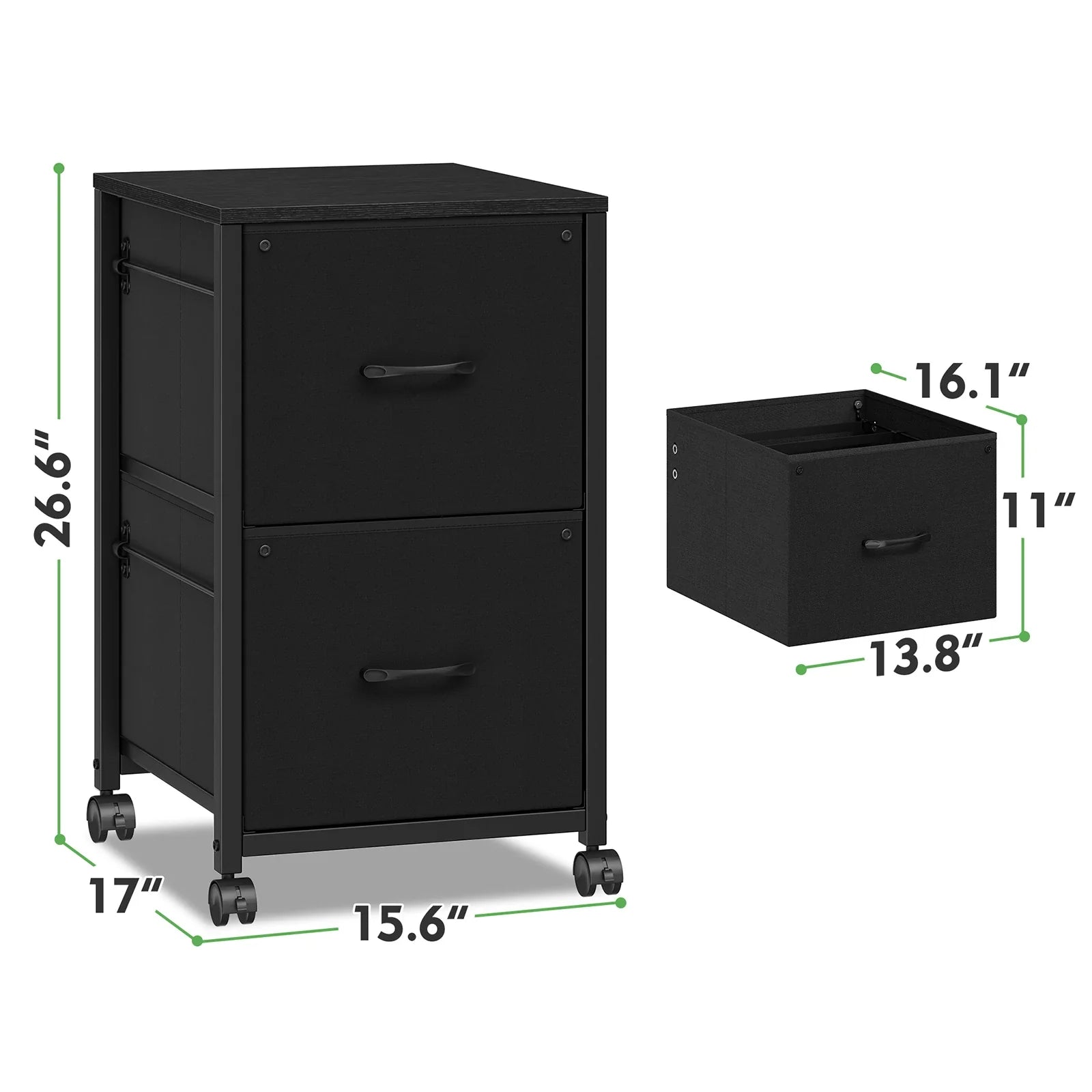 Raybee File Cabinet For Home Office Black With Wheels, Legal Size