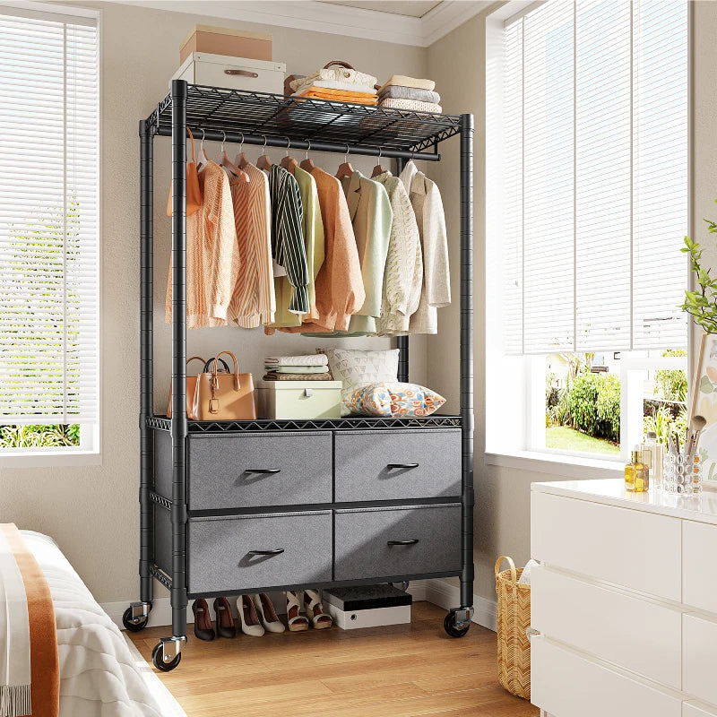 Raybee Portable Closet Organizer with 4 Drawers, Freestanding/Rolling – Reibii