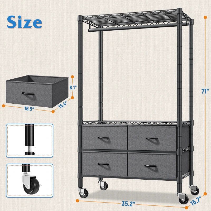 Raybee Portable Closet Organizer with 4 Drawers, Freestanding/Rolling ...
