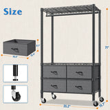 Raybee Portable Closet Organizer with 4 Drawers, Freestanding/Rolling Metal Clothes Rack